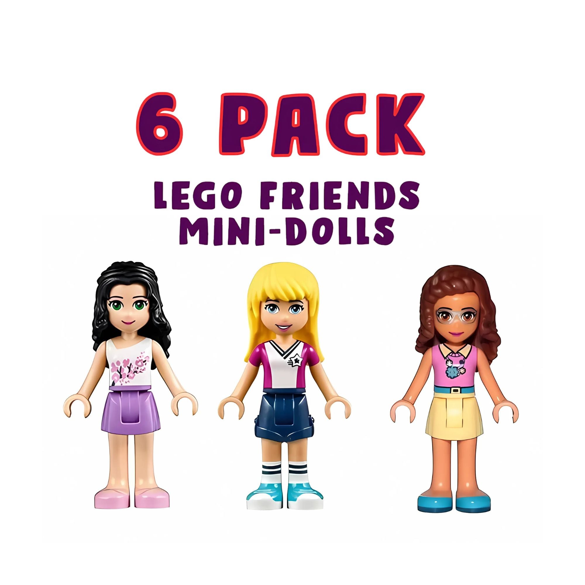 6 PACK of New LEGO Friends Minifigures - Random Selection (No Duplicates)