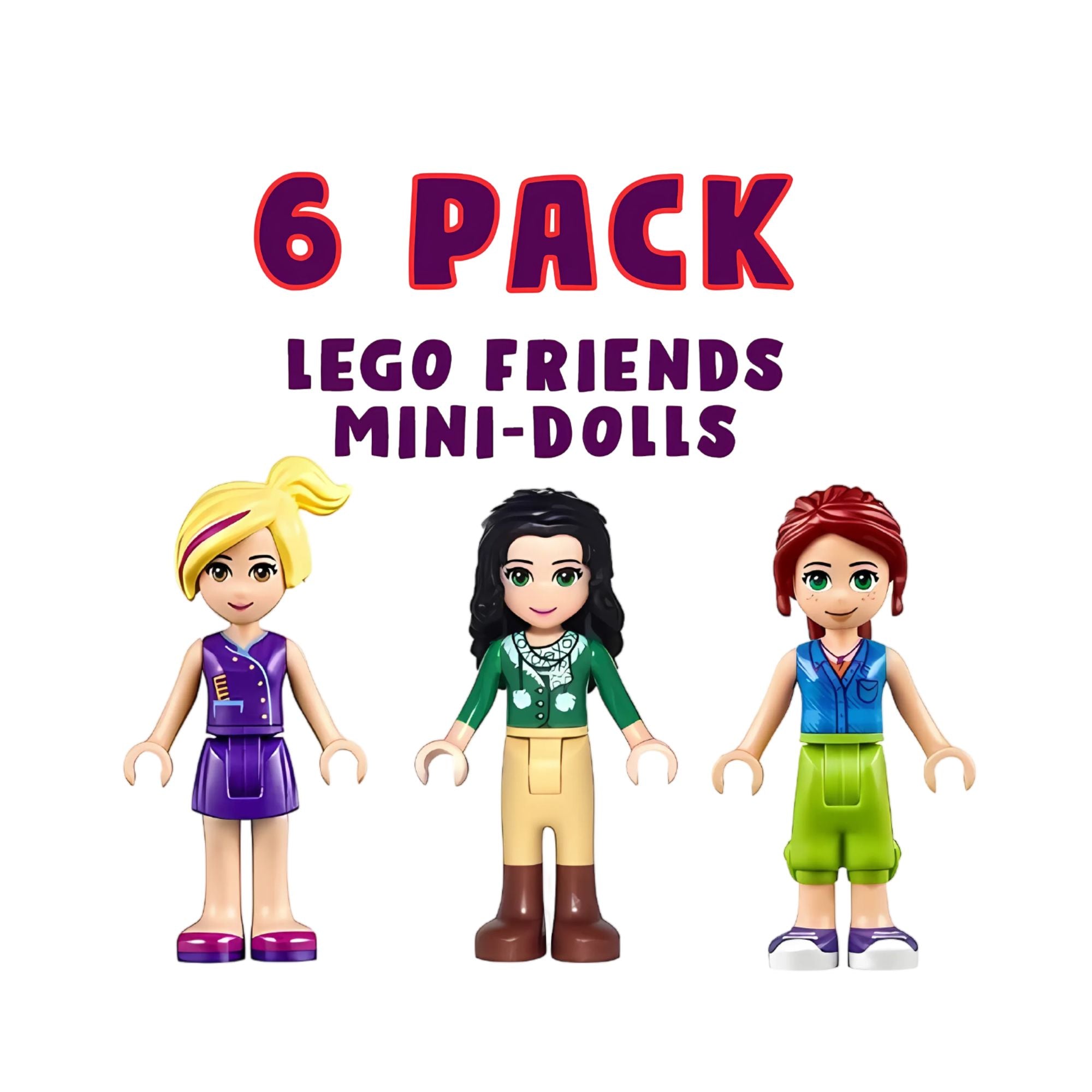 6 PACK of New LEGO Friends Minifigures - Random Selection (No Duplicates)