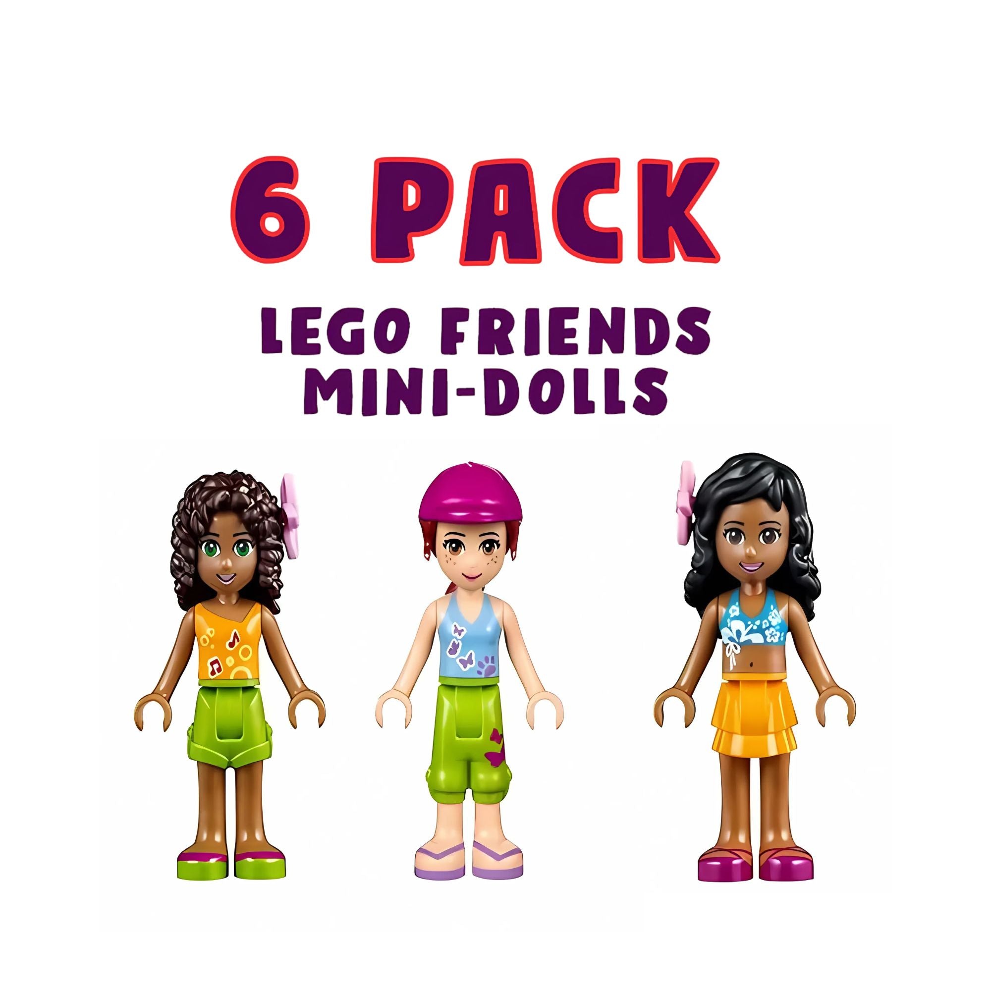 6 PACK of New LEGO Friends Minifigures - Random Selection (No Duplicates)