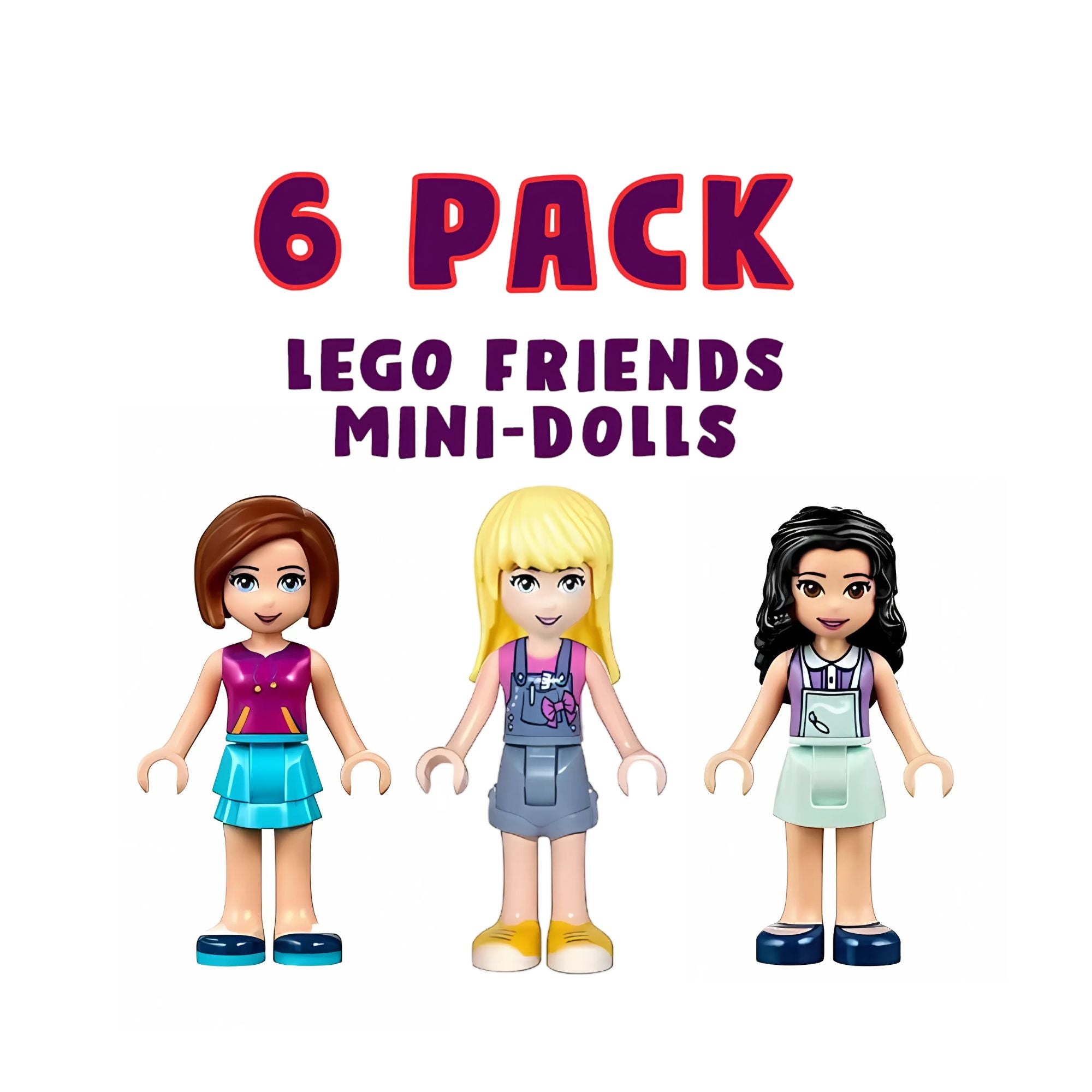 6 PACK of New LEGO Friends Minifigures - Random Selection (No Duplicates)