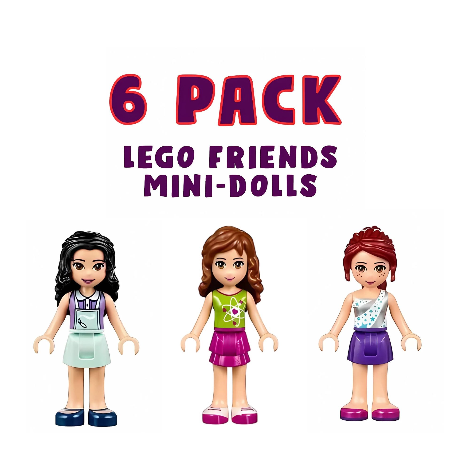 6 PACK of New LEGO Friends Minifigures - Random Selection (No Duplicates)