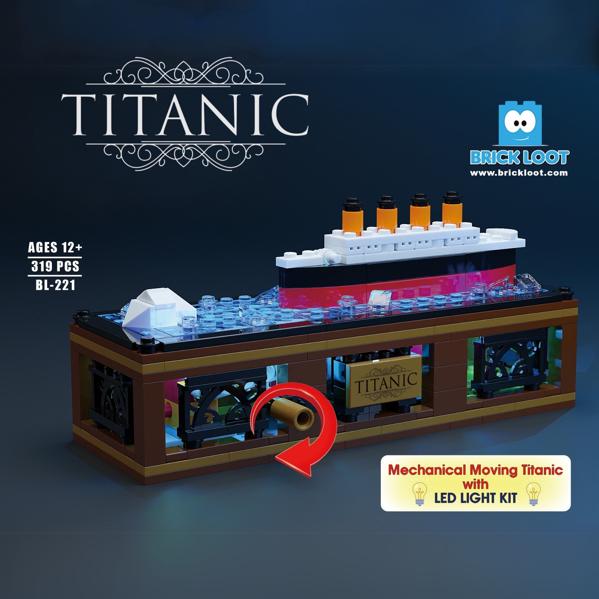 Moving Titanic Ship Brick Set - with LED Light Kit