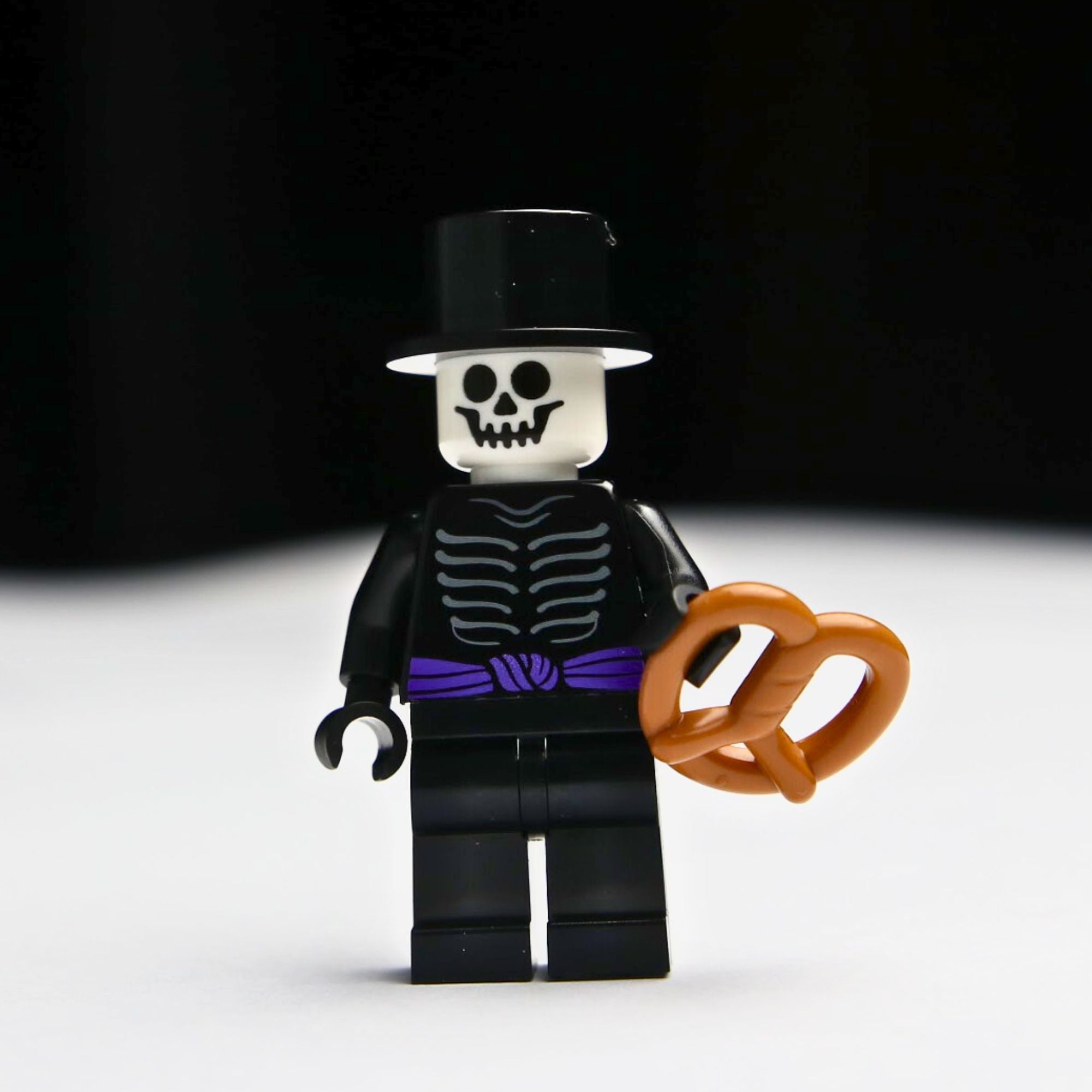 Baron Bones - The Dapper Skeleton with a Curious Pretzel - 100% LEGO Custom Built Minifigure