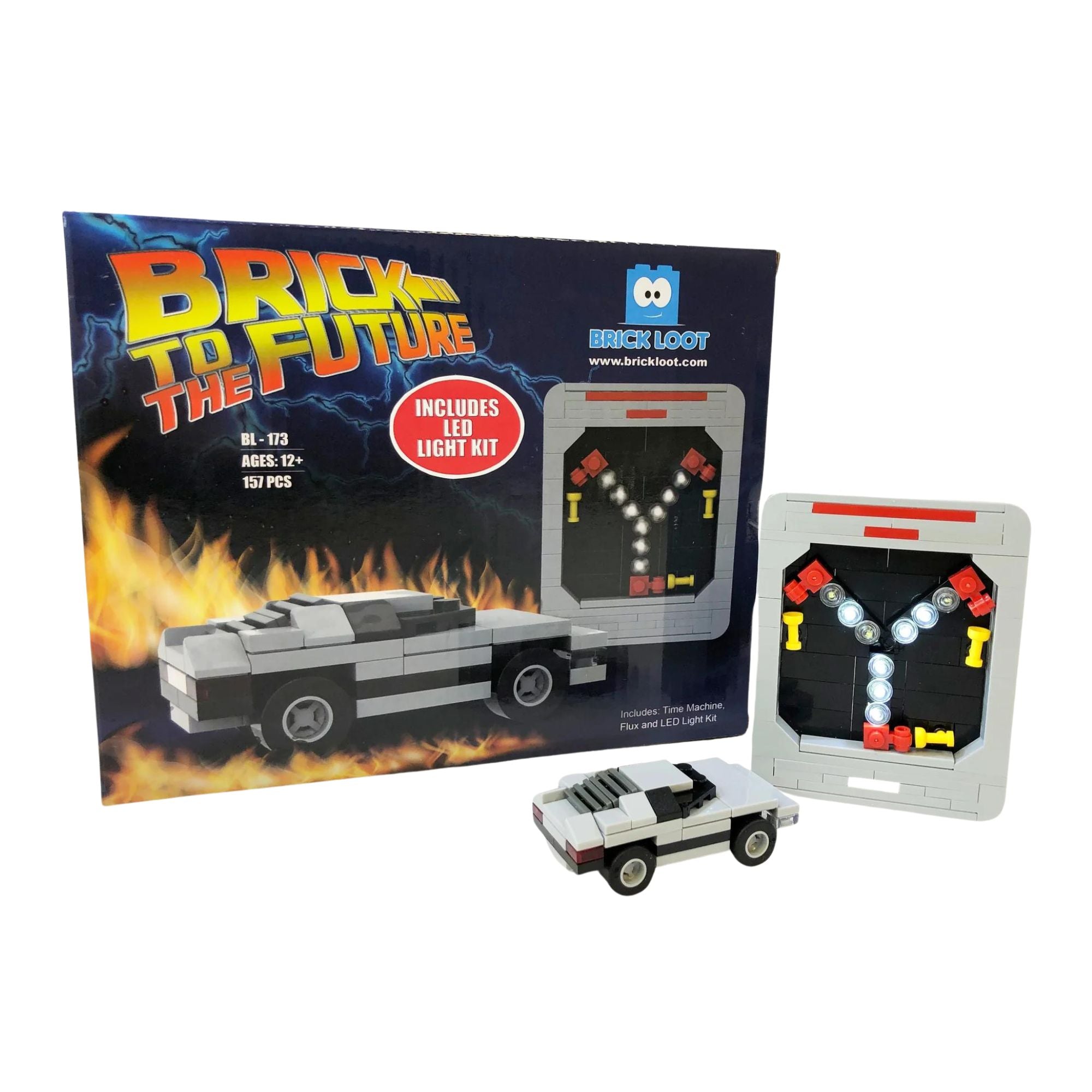 Exclusive Brick Loot Flux Capacitor with LED Light Kit and Time Machine DeLorean Car