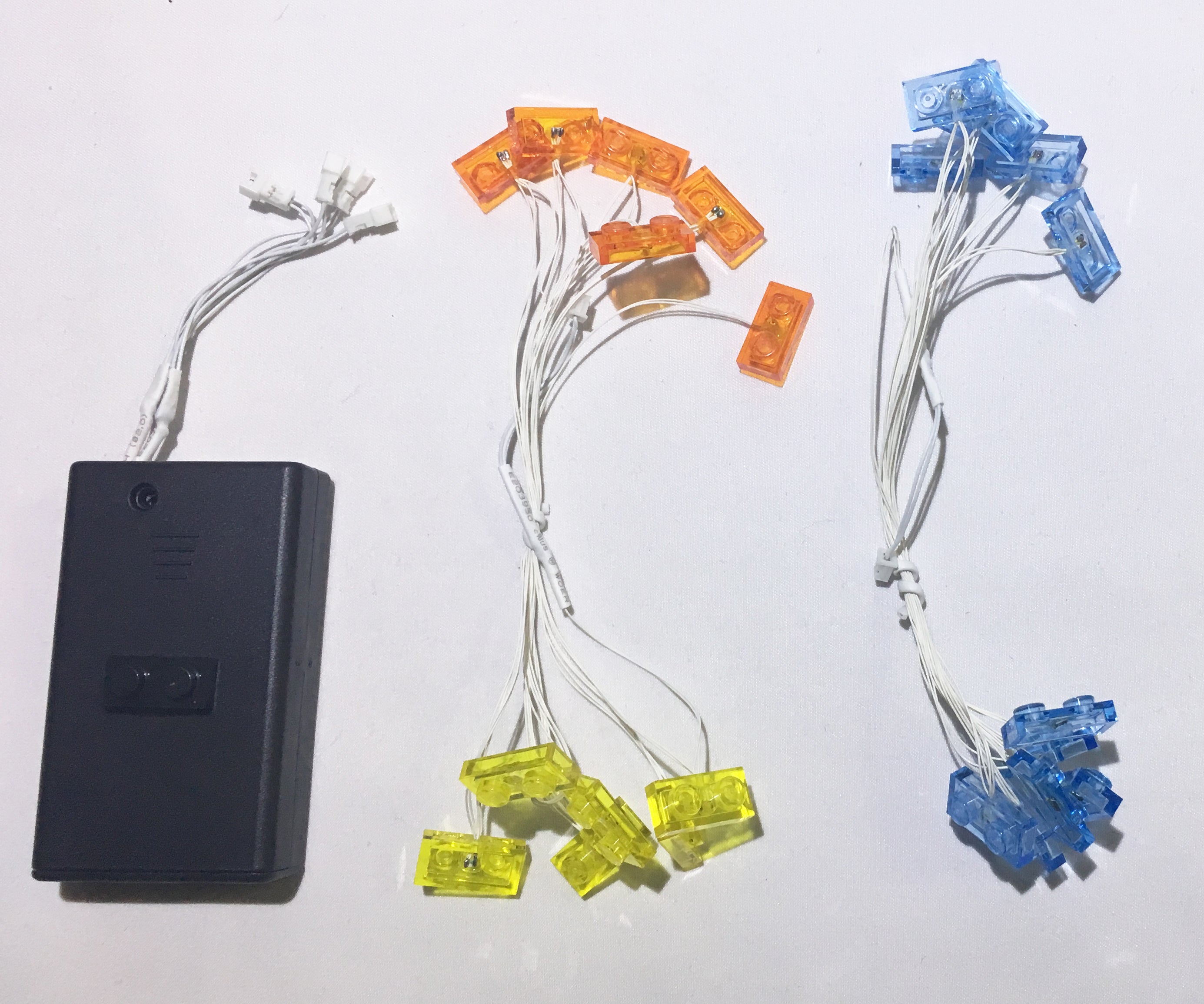 LED light strings, custom made by Brick Loot for the LEGO Ferris Wheel set 10247, powered by battery pack.