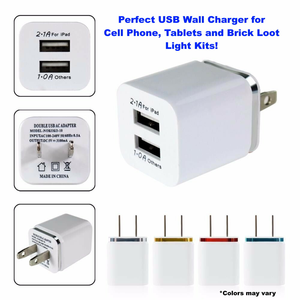 2-Port Wall Plug Smart USB 2.0 5V Power Supply 10 + 5 Watts - Up to 3.1 Amps of Power